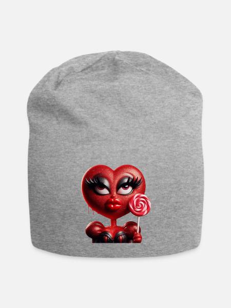 Goth Heart Head Girl – Dark Valentine Romance Art - Jersey Beanie - heather gray - Front