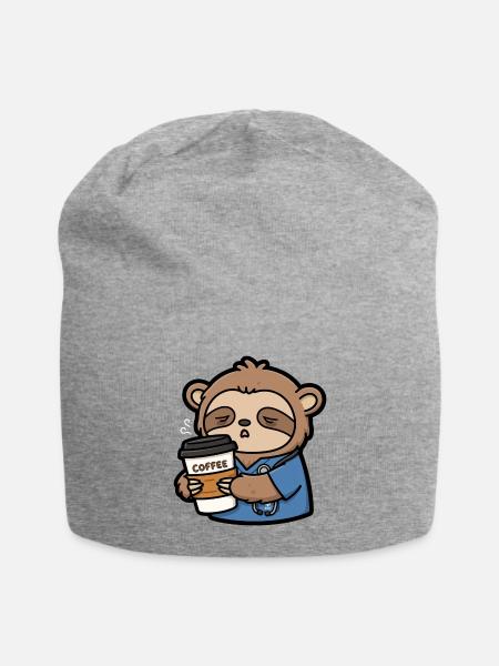 Sleepy Sloth Doctor Coffee - Jersey Beanie - heather gray - Front