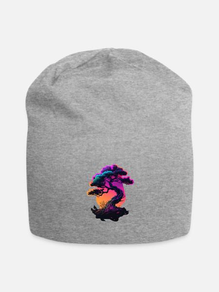 Synthwave Bonsai Tree - Jersey Beanie - heather gray