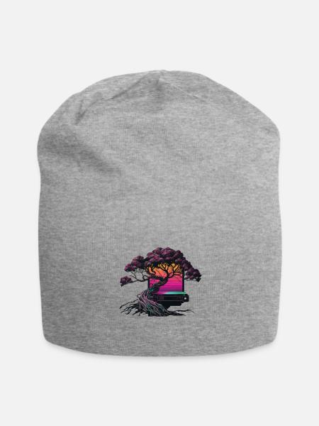 Synthwave Bonsai Tree - Jersey Beanie - heather gray