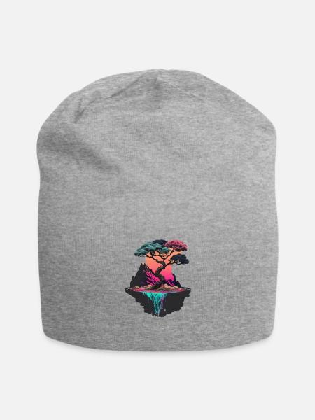 Synthwave Bonsai Tree - Jersey Beanie - heather gray