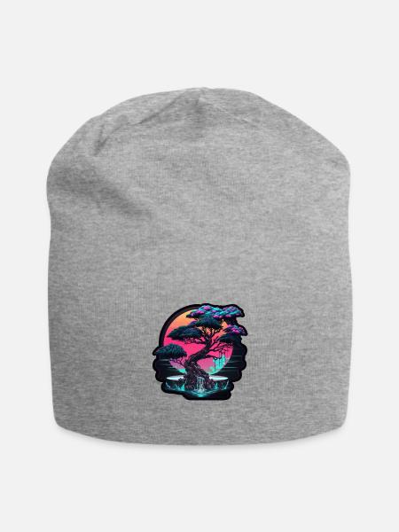 Synthwave Bonsai Tree - Jersey Beanie - heather gray
