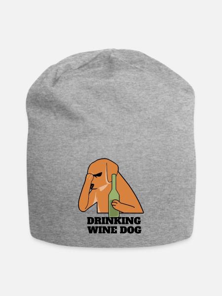 Funny Dogue De Bordeaux Drinking Wine Dog T-Shirt - Jersey Beanie - heather gray - Front