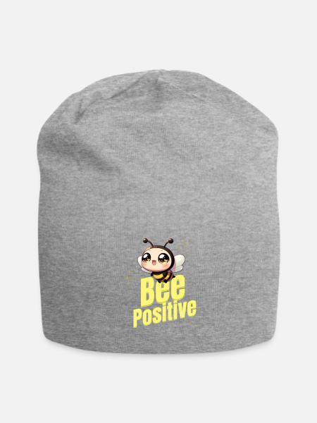Bee Positive Kawaii Illustration - Jersey Beanie - heather gray