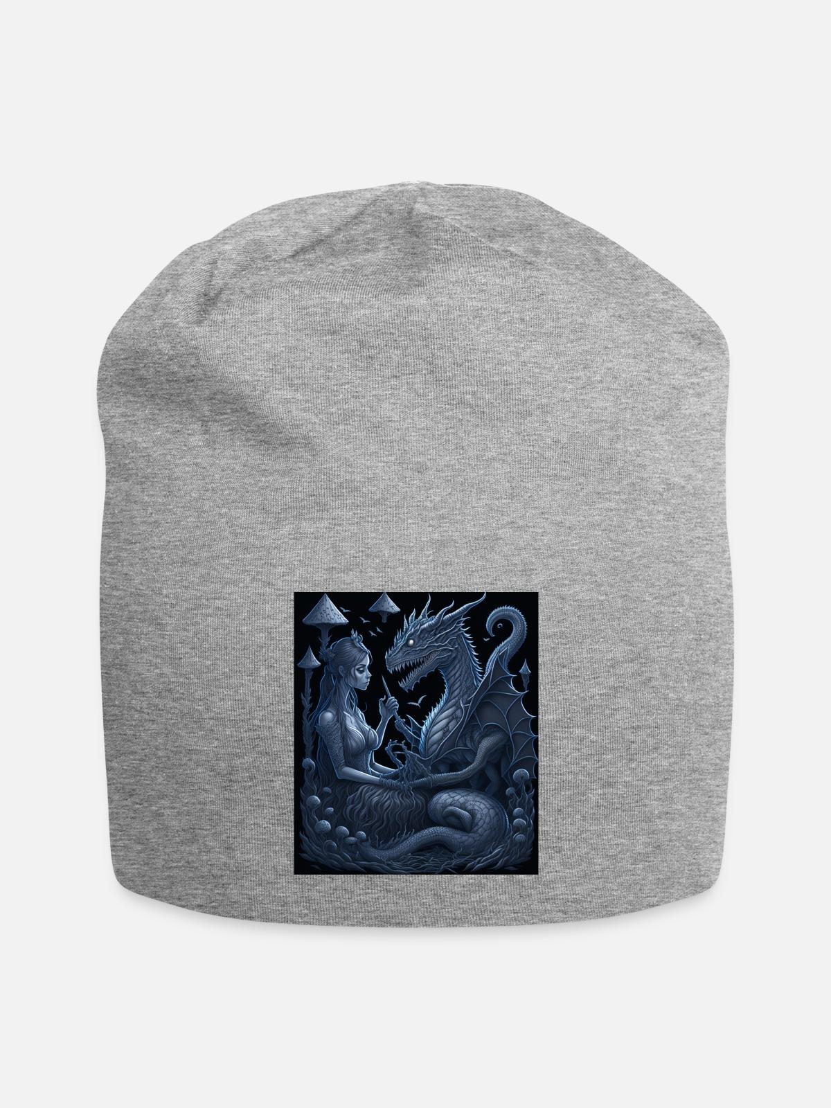 Moonlit Dragon Guardian - Jersey Beanie - heather gray - Front