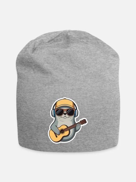 Cute Sea Lion Guitarist Mascot Character Art - Jersey Beanie - heather gray