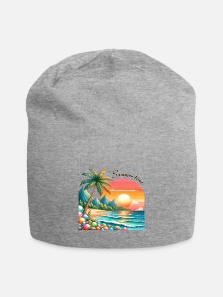 summer time" Summer Paradise" Sunset - Jersey Beanie - heather gray - Front