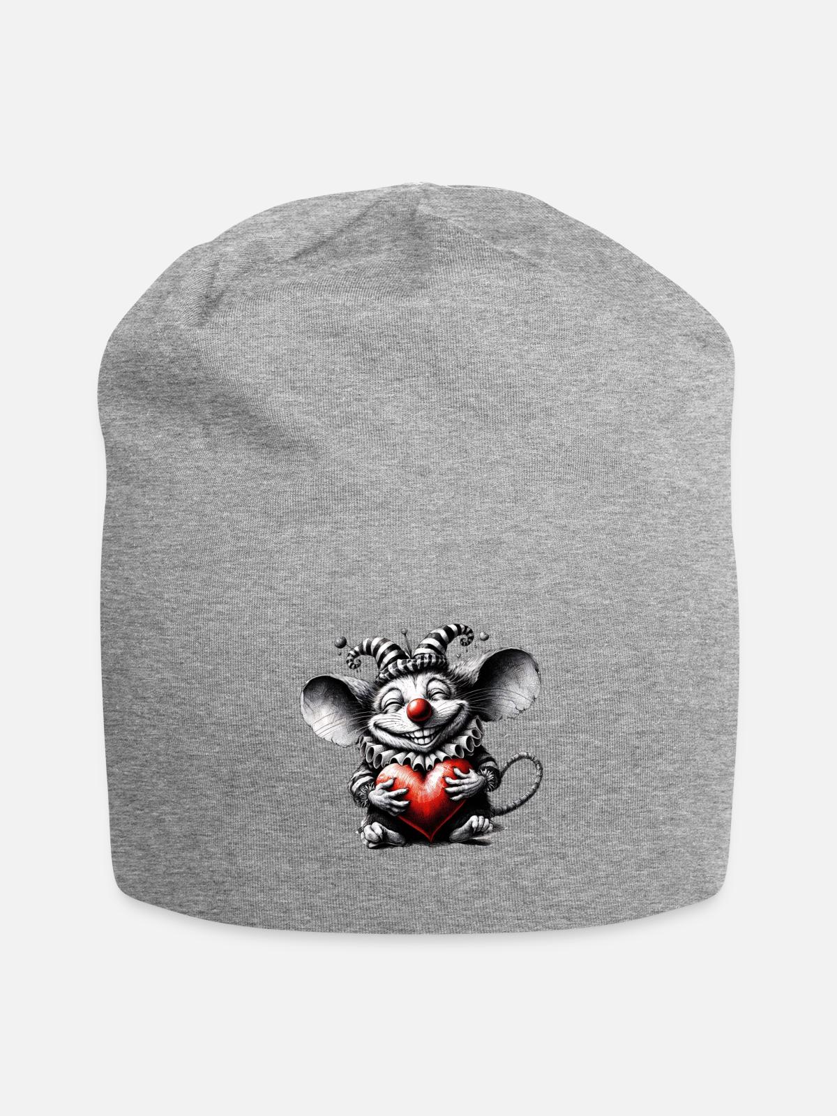 Mouse heart - Jersey Beanie - heather gray - Front