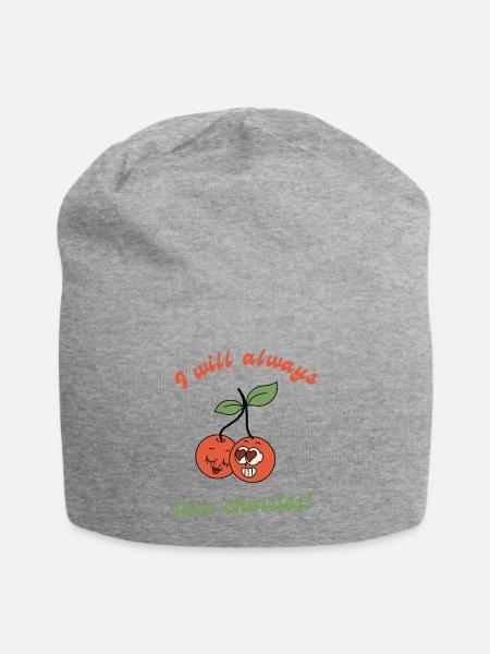 cherries cherry love - Jersey Beanie - heather gray - Front