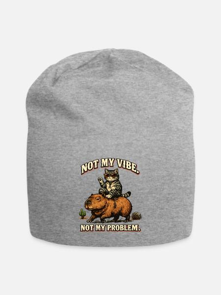 Not My Vibe Not My Problem Cat Tee - Jersey Beanie - heather gray - Front