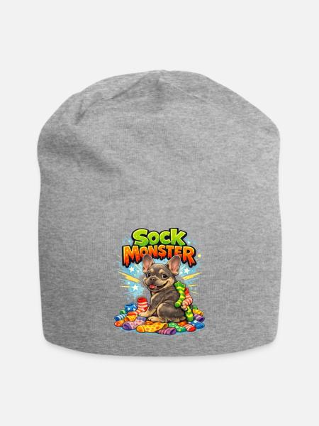 Sock Monster: Colorful Sock Collector - Jersey Beanie - heather gray - Front