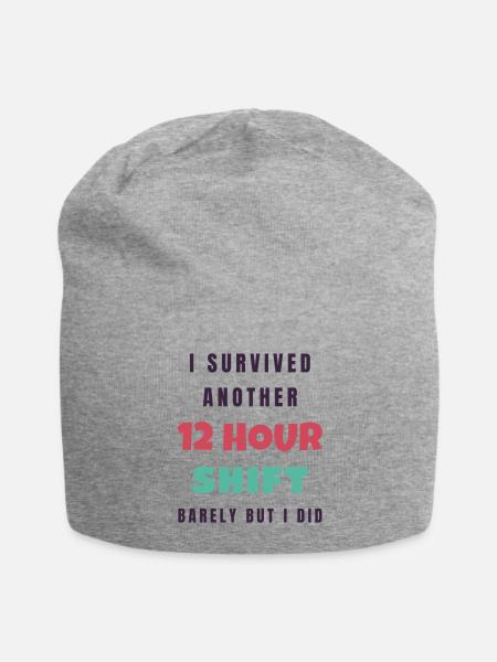 I Survived Another 12 Hour Shift - Nurse Gift - Jersey Beanie - heather gray - Front
