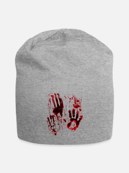 White Bloody Hand Splatters Red Blood Handprint - Jersey Beanie - heather gray - Front