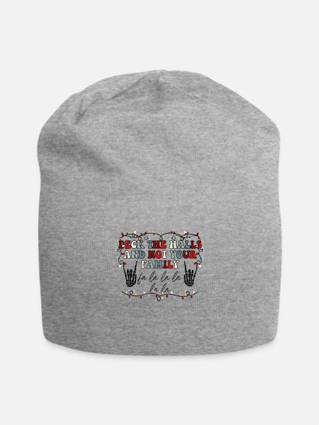 Deck The Halls and Not Your Family Funny Skeleto - Jersey Beanie - heather gray - Front