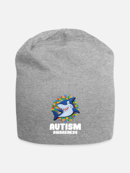 Autismn Awareness Blue Shark - Jersey Beanie - heather gray - Front
