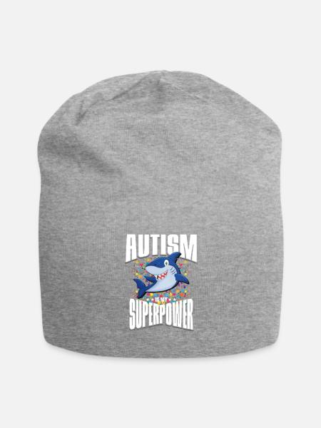 Autism Is My Superpower Shark - Jersey Beanie - heather gray - Front