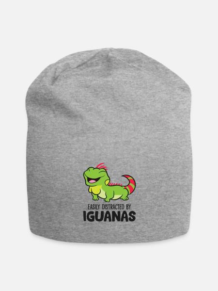 Easily Distracted By Iguanas Love Iguanas - Jersey Beanie - heather gray - Front
