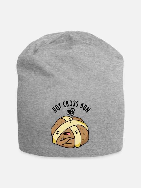 Hot Cross Bun Cute Angry Bun - Jersey Beanie - heather gray - Front