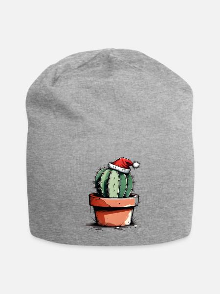 Cute cactus with Santa hat - Jersey Beanie - heather gray