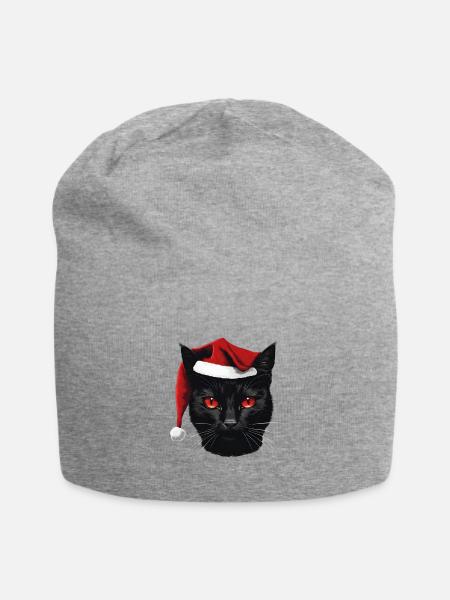 cat and hat3 - Jersey Beanie - heather gray