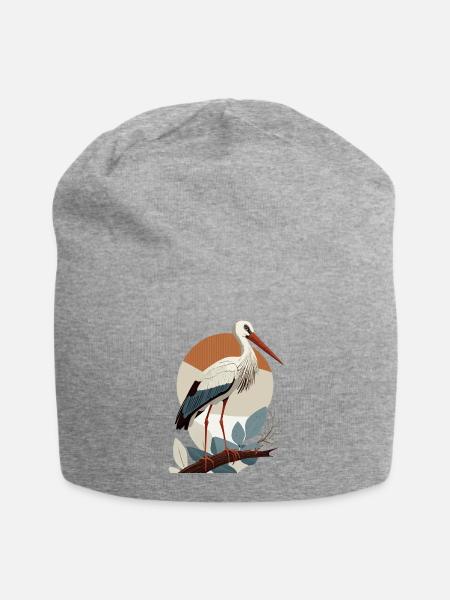 Elegant Stork Illustration for Nature Apparel - Jersey Beanie - heather gray