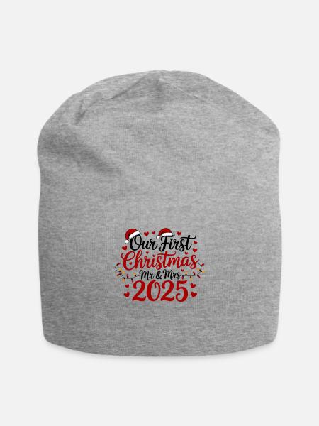 Our First Christmas As Mr Mrs 2025 Married Couples - Jersey Beanie - heather gray