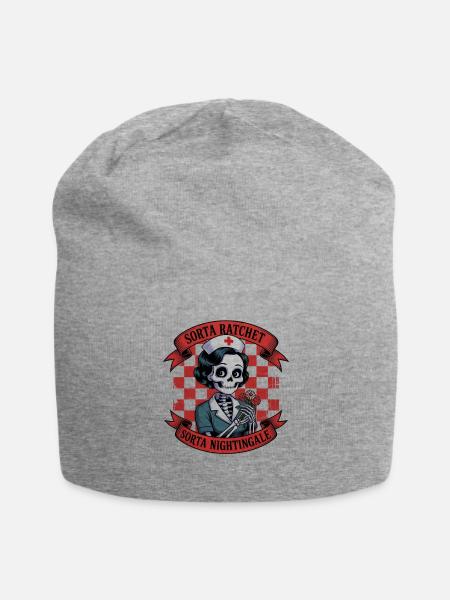 Sorta Ratchet Sorta Nightingale Skeleton Nurse - Jersey Beanie - heather gray