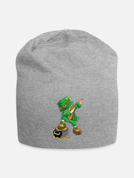 Dabbing Leprechaun St Patricks Day Gold Pot Design - Jersey Beanie - heather gray - Front