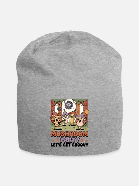 Happy Dancing Mushrooms Forest Party - Jersey Beanie - heather gray