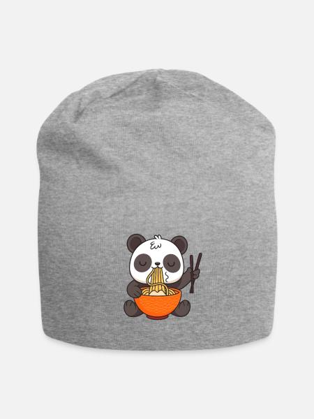 Panda Slurping Noodles - Jersey Beanie - heather gray