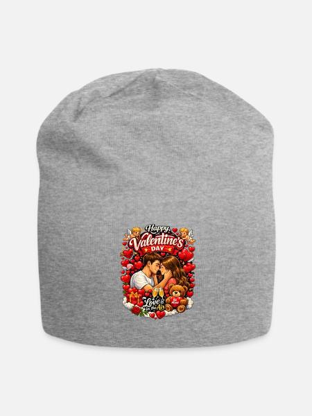 Valentine's Kiss Under Hearts and Cherubs - Jersey Beanie - heather gray - Front