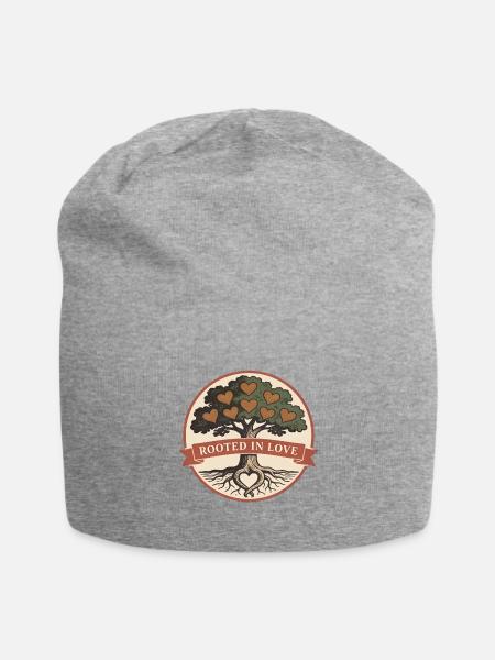 Rooted in Love: Vintage Tree Heart Emblem - Jersey Beanie - heather gray - Front