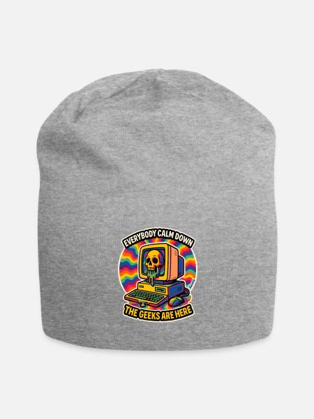 Geeks Are Here: Retro Computer Skull - Jersey Beanie - heather gray - Front