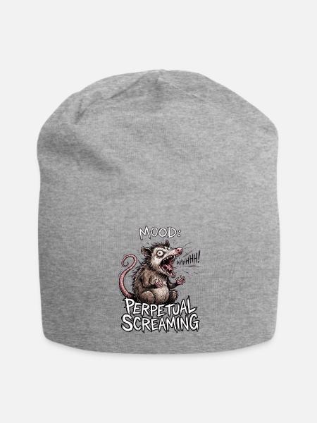 Mood Perpetual Screaming Funny Opossum Meme Design - Jersey Beanie - heather gray - Front