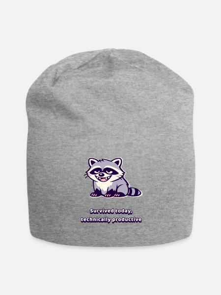 Raccoon Snark Survived Today Tee - Jersey Beanie - heather gray - Front