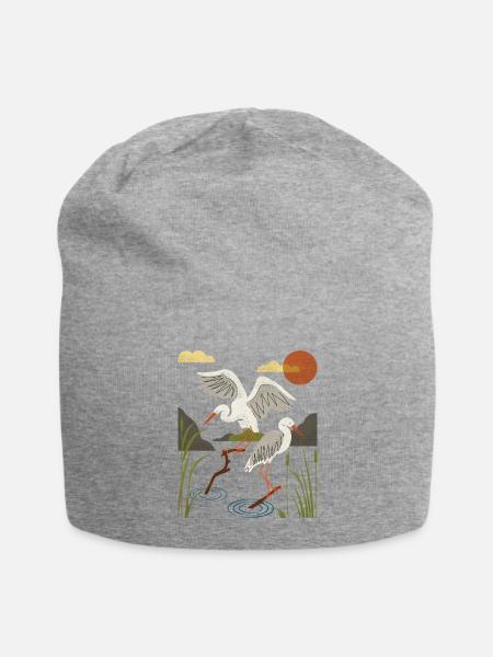 Herons resting on the lagoo - Jersey Beanie - heather gray - Front