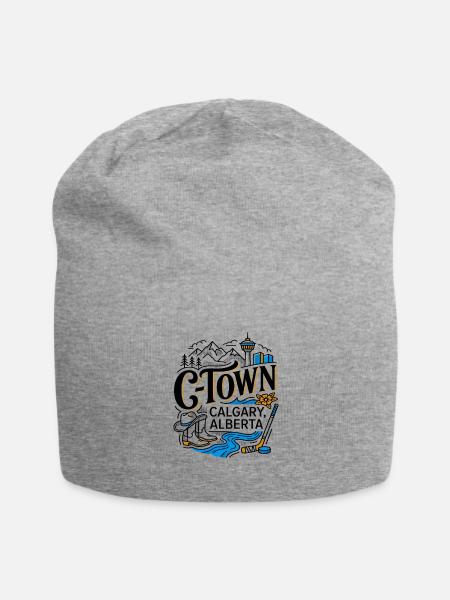 Calgary Alberta Symbols With Western Mountain - Jersey Beanie - heather gray - Front