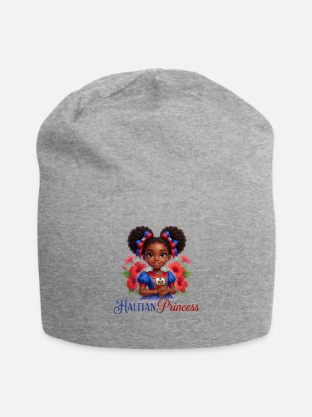Haitian Princess Haiti Flag Melanin Girls Kids  - Jersey Beanie - heather gray - Front