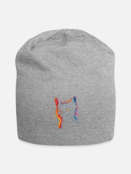 Cat Silhouette Retrowave - Jersey Beanie - heather gray - Front