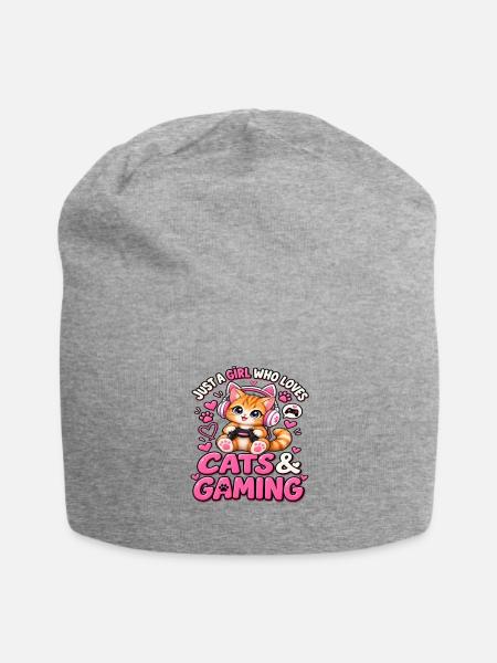 Just A Girl Who Loves Cats & Gaming - Jersey Beanie - heather gray - Front