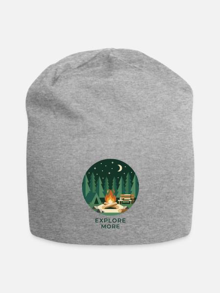 Explore More Forest Campfire Night Sky Badge - Jersey Beanie - heather gray - Front