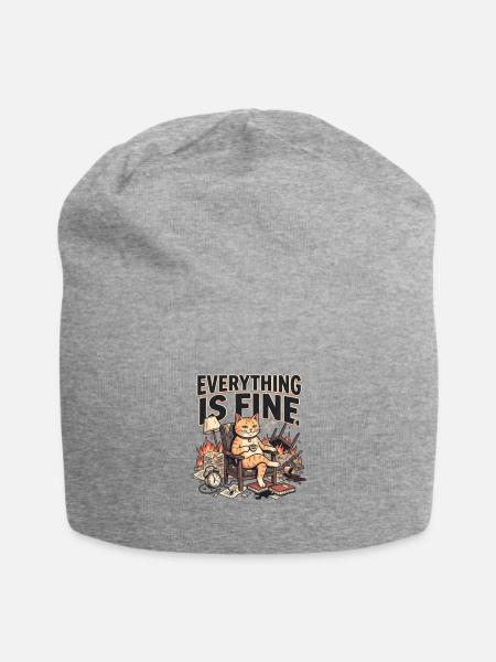 Everything Is Fine Cat Amid Chaos - Jersey Beanie - heather gray - Front
