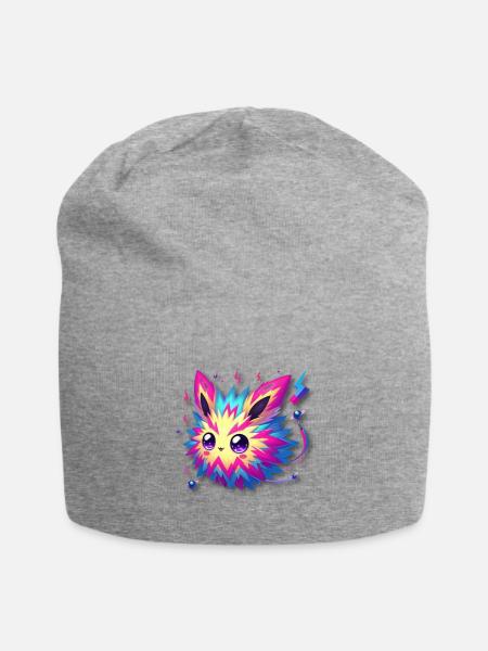 funny cute magnetic fox monster - Jersey Beanie - heather gray - Front
