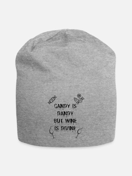 Candy is dandy but wine is divine halloween - Jersey Beanie - heather gray - Front
