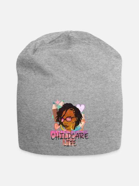 Afro Woman Childcare Life - Jersey Beanie - heather gray - Front