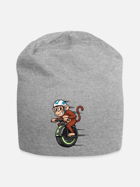 Funny chimpanzee unicycle racer stuntman motorcycl - Jersey Beanie - heather gray