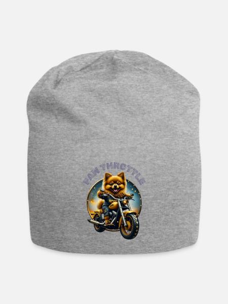 Paw Throttle Cute Biker Pomeranian Dog - Jersey Beanie - heather gray - Front