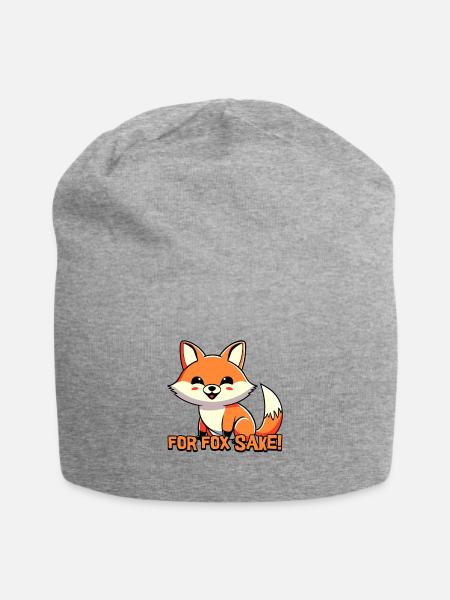 For Fox Sake. Cute Fox Cartoon! - Jersey Beanie - heather gray - Front