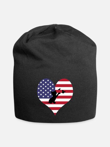 Kitten Butterflies Heart USA Flag 4th July T Shirt - Jersey Beanie - black - Front