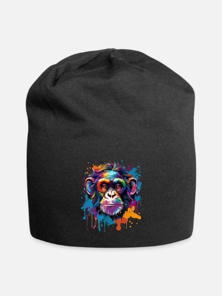 Colorful chimpanzee color splashes - Jersey Beanie - black - Front